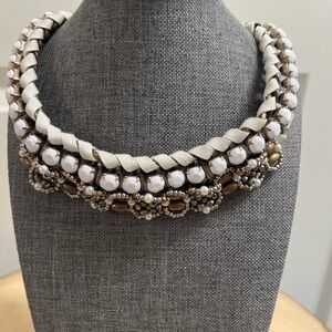 Pam Hiram Elegant White and Gold Beaded Necklace NWOT